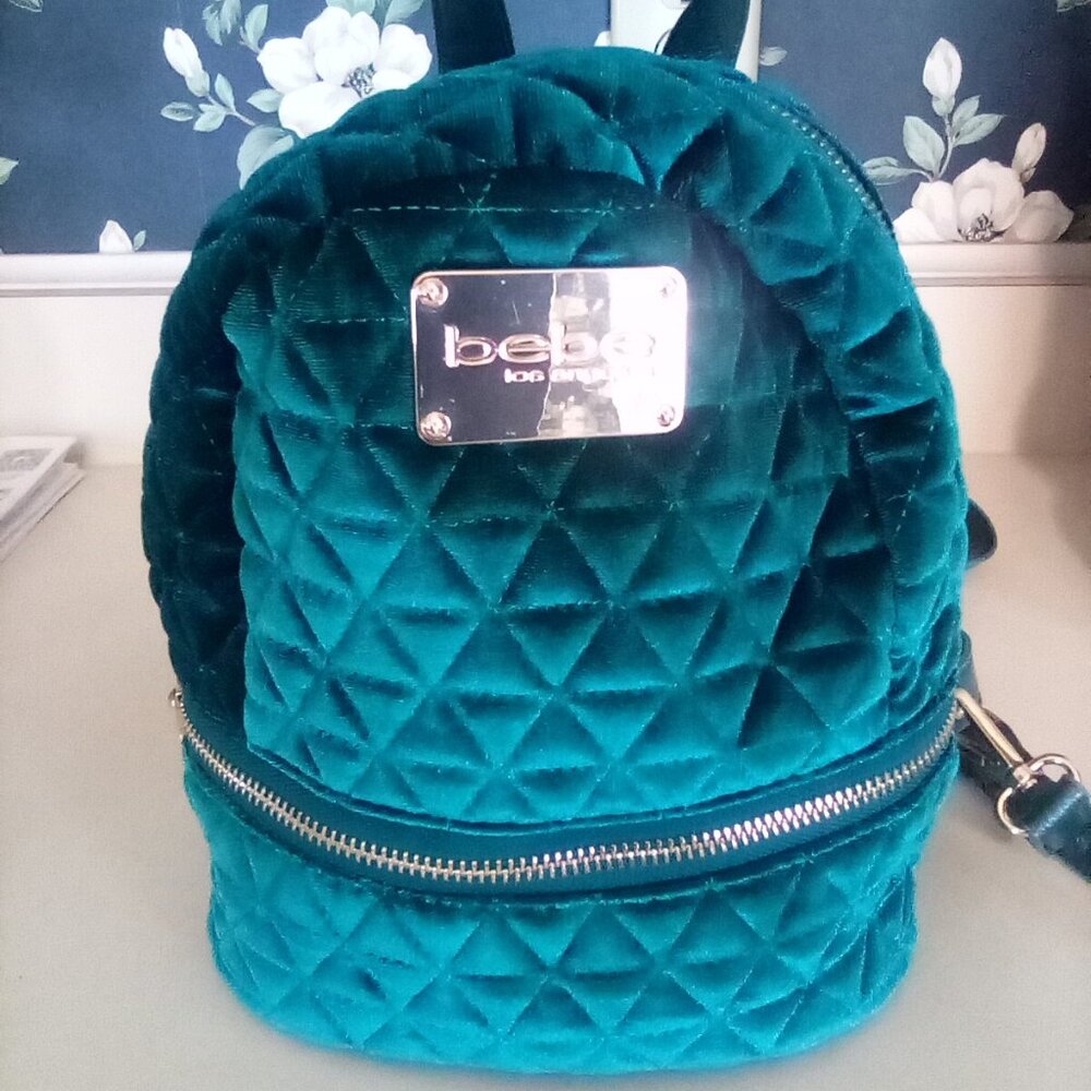 Bebe Teal Velvet Mini Backpack